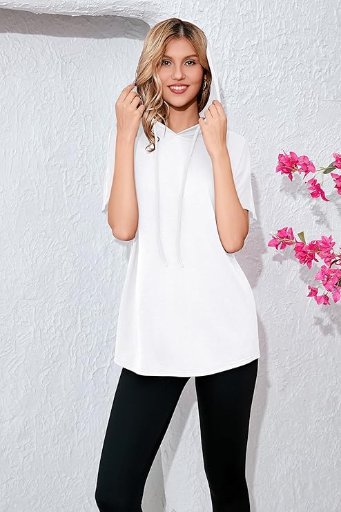 SUEANI Sudadera con capucha de manga corta para mujer, estilo casual, holgada, con bolsillos