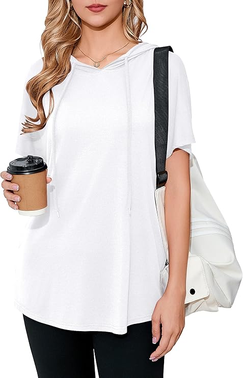 SUEANI Sudadera con capucha de manga corta para mujer, estilo casual, holgada, con bolsillos